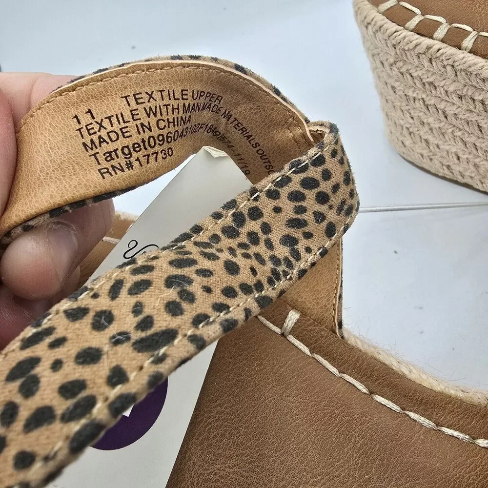Size 11 Universal Thread Morgan Leopard Print Espadrille Wedge Woven Heel womens